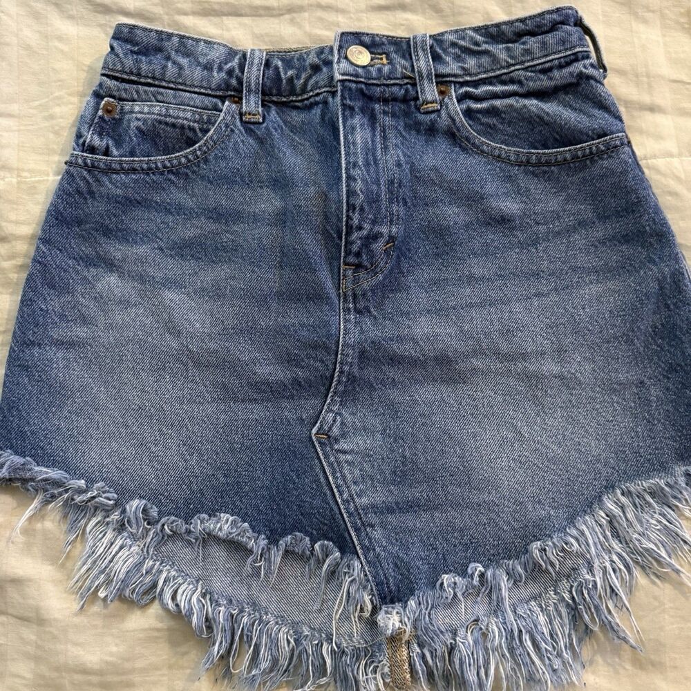 We The Free Denim Skirt Womens 24 Blue Asymmetrical Raw Hem Cutoff Free People